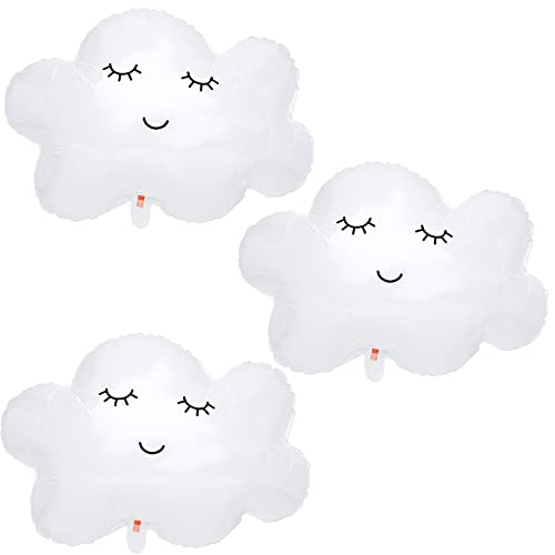 Opopark Wolkenförmige Luftballons, 3 Stück Mylar Folien Ballon, Lächelnde Quasten Luftballon, Kinder Geburtstagsdeko, Party Zubehör Set für Baby Shower Geburtstag Party Dekoration(Wolken)