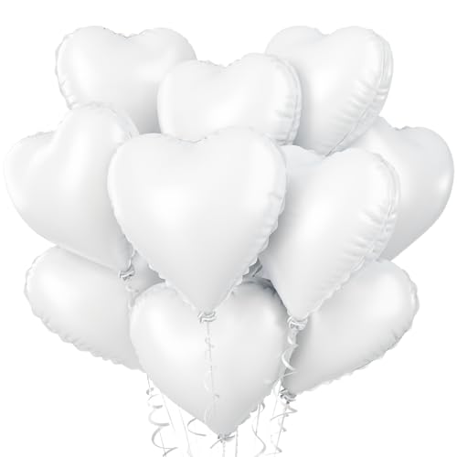 Herzluftballons Weiß, 10 Stück Weiße Folienballon Herz, Weiß Herzluftballons Helium Hochzeit 18 Zoll Weiss Herz Folienballon Deko Valentinstag für Weiß Hochzeit, Geburtstagsfeier, Just Married Deko