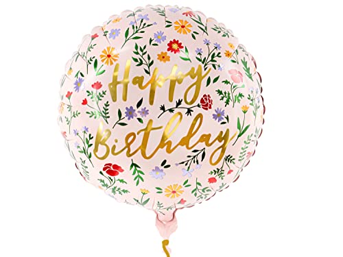 Folienballon Happy Birthday Blumen Ballon Geburtstag Mädchen Frauen Dekoballon Luftballon Hellrosa