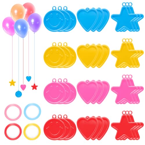Rebanky 36 Stück Stern und Herzen Luftballons Ballongewichte Kunststoff Luftballons Gewichte für Heliumballons Bunte Ballonbeschwerer Set mit Ballonbänder für Hochzeit Geburtstag Party Dekoration