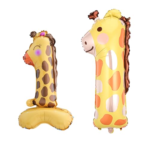 PTECDROTS Giraffe Luftballons, Folie Cartoon Giant Luftballons, 40inch Luftballons, Cute Animal 1st Birthday Ballons für Kinder Wild Jungle Safari Party 1st Birthday Dekorationen