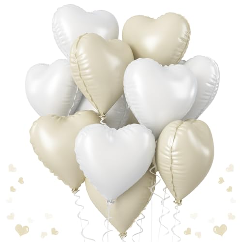 Herz Folienballon Creme und Weiß, 10 Stück 18 Zoll Weiß Creme Herz Folien Luftballons Cremefarbene Valentinstag Partydekoration Luftballons für Geburtstag Hochzeit Verlobung Valentinstag