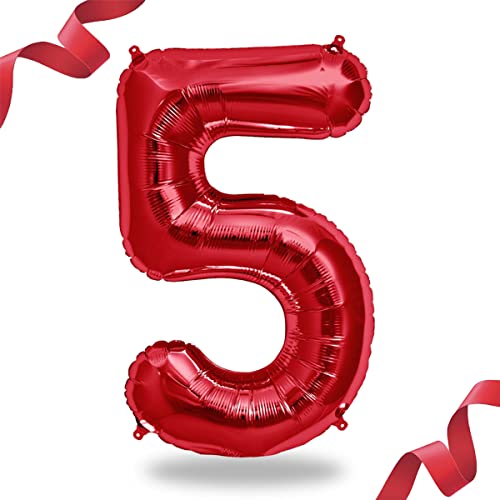 Folienballon Zahl in Rot- Riesenzahl ca.100cm Ballon - Folienballons für Luft oder Helium als Geburtstag, Hochzeit, Jubiläum oder Abschluss Geschenk, Party Dekoration Rot [ 5 ]