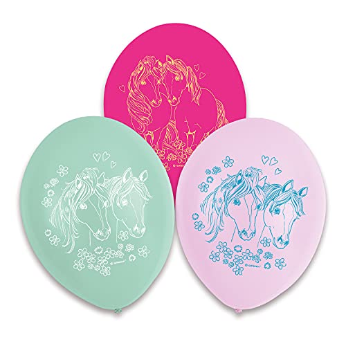 Amscan 9911595 - Latexballons Pretty Pony, 6 Stück, Größe circa 22,8 cm, Luftballons mit Motiven, Dekoration, Kinder-Geburtstag, Karneval, Motto-Party