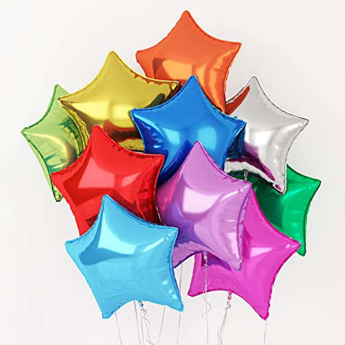 Stern Folien Luftballon, 18 Zoll Groß Bunt Pentagramm Aluminium Folien Ballons Set, 10 Stück Bunte Sternförmige Mylar Helium Folienballon, Sternluftballon für Geburtstags Babyparty Party Dekorationen