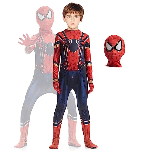 Formemory Spider Kostüm Kinder Superhero Spider Cosplay Kostüme mit Maske,3D Spider Kostüm Jumpsuit Spider Halloween Karneval Cosplay Party