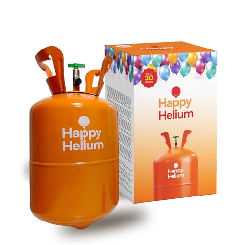 Happy Helium® Ballongas Helium für 30 Luftballons | Premium Heliumgas mit Füllventil - Balloon Gas 200 Liter (0,2m³) für Geburtstag, Hochzeit, Party