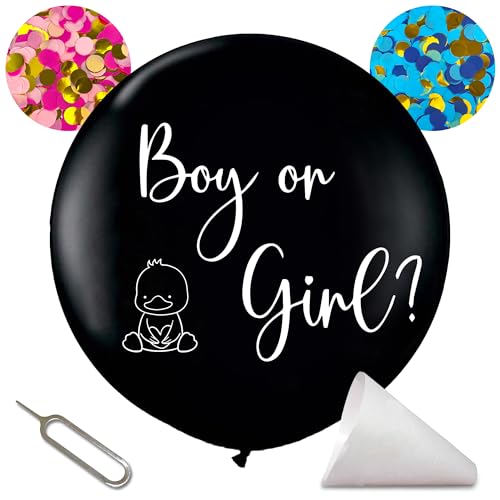 Blessed New Born Gender Reveal Ballon XXL 91 cm - Baby Geschlechtsverkündung Luftballon mit Konfetti, Junge oder Mädchen Geschlechtsenthüllungsballon Set, Boy or Girl Geschlecht Bekanntgabe Deko