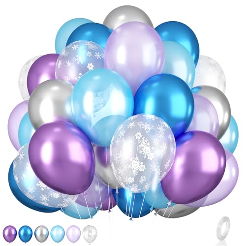 Frozen Luftballons, 30 Stück Blau Lila Luftballons, 12 Zoll Silber Schneeflocken Konfetti Ballons für Frozen Thema Party Eis Schnee Prinzessin Frozen Geburtstagsdeko Wonderland Party Deko
