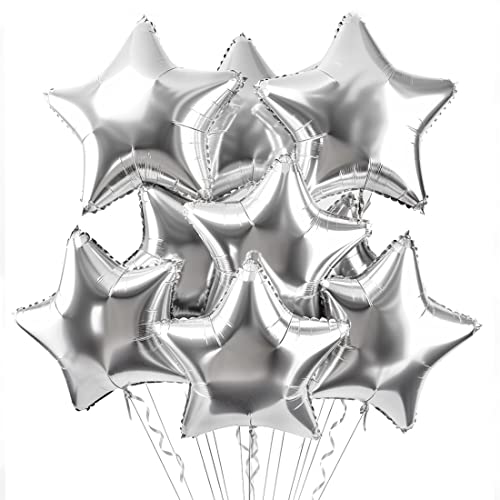 Stern Folienballons Silber 20 Stück，Sternluftballons Heliumballon ​Folienballon, Silvester Deko Stern Luftballons, Silvester Party，Hochzeitsdeko, Geburtstagsdeko oder Valentinstag