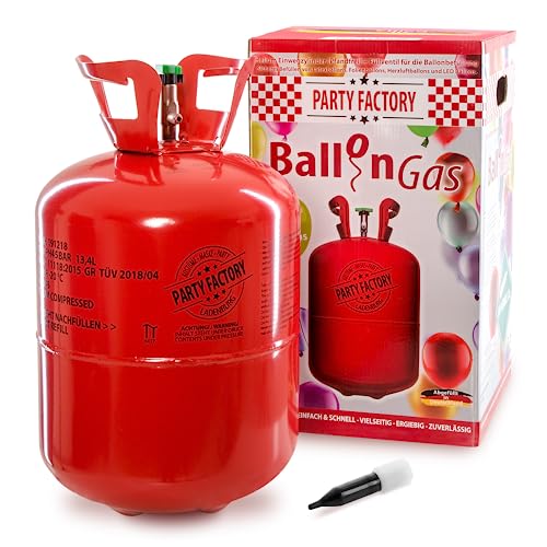 Party Factory Ballongas, 400l Helium für 50 Luftballons, Einwegflasche mit Heliumgas, Gasflasche mit Füllventil für Heliumballons