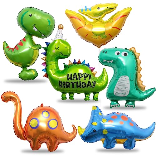 6 Stück Dinosaurier Folienballon, Dino Helium Ballon, XXL Kinder Dino Ballon, Triceratops Dinosaurier Folien Luftballons, Dschungel Party Dekoration Riesenballon für Jurassic Feier Jungen Geburtstag