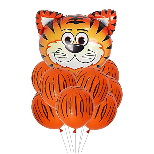 ballonfritz® Tiere Safari Dschungel Ballon 11 tlg. Set - XXL Tiger Kopf Luftballon 55x55x20cm als Geburtstagsgeschenk, Party-Deko oder Überraschung den Kindergeburtstag