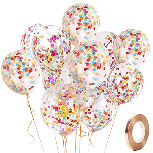 Yiran Bunte Konfetti-Luftballons, Latex, 30,5 cm, mit 1 Ballon-Ersatz und 1 Band, Dekorationen für Geburtstagsfeiern, Hochzeiten, Jubiläen und Feiern, 12 Stück