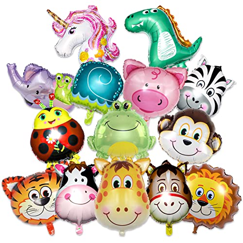 Moocuca 14 Stück Folienballon, Helium Ballons Tiere, Luftballons für tierische Mottopartys, folienluftballon für Kindergeburtstag Deko Party, Junge Mädchen Geburtstagsfeier (Tierballon)