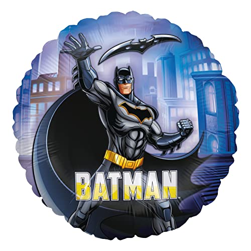 Party Factory `Batman Batarang´ Folienballon, rund, Ø45cm, schwarz, blau, Superheld, Gotham City, Heliumballon zum Geburtstag