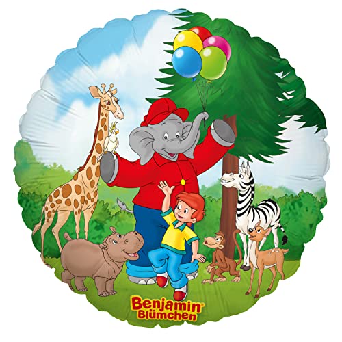 Party Factory `Zooparty´, Benjamin Blümchen Folienballon, bunt, Ø45cm, Heliumballon sprechender Elefant mit Otto und Zootieren