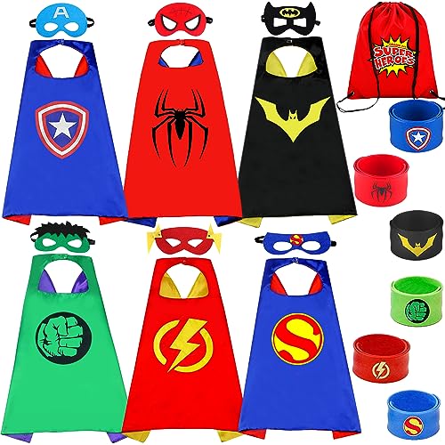 Chennyfun Superhelden Kinderkostüm Kinder, Cosplay Kostüme mit Maske Schnapparmband für Junge Mädchen, Spielzeug & Geschenke für Kindergeburtstag Halloween oder Karneva Umhang