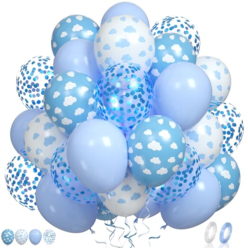Luftballons Wolke,60 Stück Baby Blau Weiße Ballons Wolkendruckballons Weiße Blau Wolke Cloud Luftballons Konfetti Heliumballons für Wolke Party Cloud Thema Party Deko Hochzeit Babyparty Verlobung
