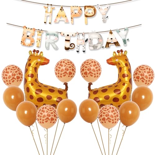 VIKY® Kindergeburtstag Deko Luftballons Tiere, Dschungel Luftballon Tiere Deko, Giraffe Folienballon Geburtstag, Safari Geburtstagsdeko Kinder mit Happy Birthday Girlande, Kinder Geburtstag Party Deko