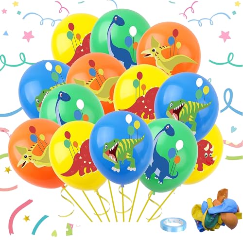 24 Stück 12 Zoll Latex Dino Ballon, Kinder Dino Geburtstag Deko, Orange, Gelb, Blau und Grün 4 Farben Dino Luftballons Geburtstag, Dino Ballons Geburtstag, entworfen für Dinosaurier Party
