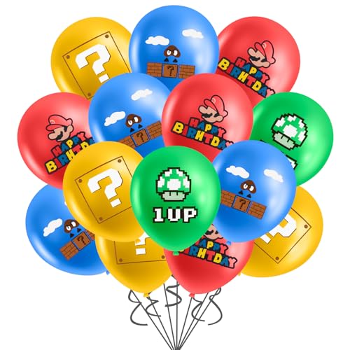 17 Stück Mari Geburtstagsdeko, Luigi Luftballons Super Latex Ballons Geburtstag Deko für Kindergeburtstag Party Dekoration