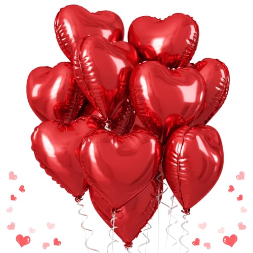 Herz Folienballon Rot, 10 Stück 18 Zoll Rot Helium Luftballon Valentinstag Herz Luftballons Romantisch Rot Party Dekoration Ballons für Geburtstag Hochzeit Verlobung Brautdusche Valentinstag