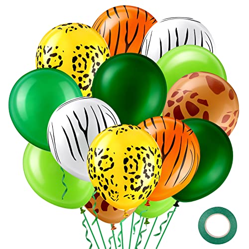 42 Stück Dschungel Luftballons Tier Muster Latexballons 12 Zoll Dschungel Ballons Leoparden Giraffe Zebra Tiger Ballons Safari Party Zubehör zum Kinder Geburtstag Dschungel Party Dekoration