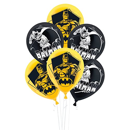 Party Factory `Batman´ Set aus 10 gelben und schwarzen Latexballons, Ø25cm, verschiedene Druckmotive, für Luft oder Helium