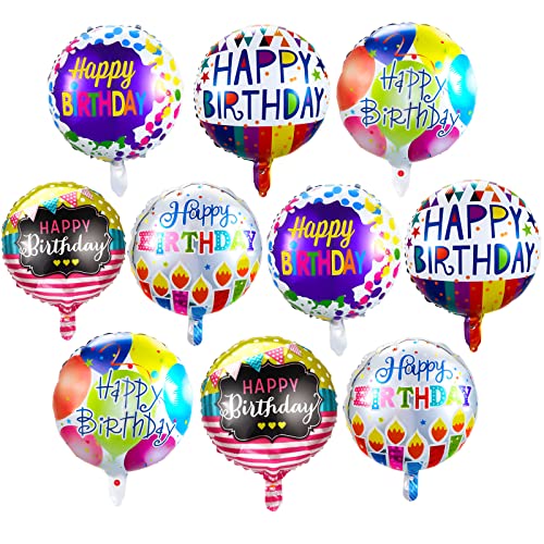 Happy Birthday Folien Luftballons 10 Stücke Runde Helium Ballon 18 Zoll Schwimmend Ballon Aufblasbare Buchstabe Ballons für Geburtstag Party Dekoration Lieferung, 5 Designs