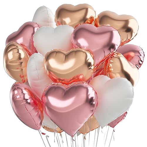 Herz Folienballon 24 Stück，Herzballons Hochzeit rosa weiß Roségold,Herz Helium Luftballons,Herzluftballons für Party,Geburtstag,Valentinstag, Hochzeit, Verlobung,Muttertag（rosa weiß Roségold）