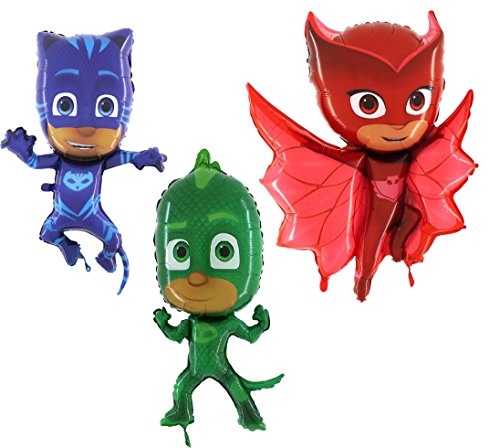 PJ MASKEN Set von 3 Folie Form Charakter Ballons - Catboy, Gekko & Owlette - Kinder Party Supplies
