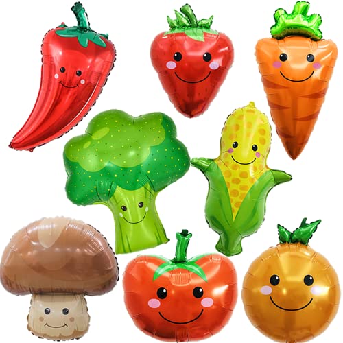 Luftballons Gemüse, 8 Stück Folienballon Gemüse, Bunte Riesen Gemüse Ballons, Erdbeerstaude Mais Karotte Broccoli Tomate Ballon, für Geburtstags Party Dekoration Kinder Geschenk