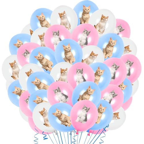 Katzen Geburtstagsdeko Mädchen,42 Pcs Katze Luftballons Kindergeburtstags Deko,Tiere Latex Helium Ballons Geburtstags Deko Jungen,Party Supplies für Themed Dekoration