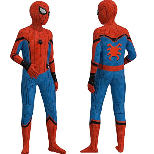 Ansamy Super Kostüm Kinder, Super Cosplay Kostüme Bodysuit für Jungen, 3D Anime Anzug Jumpsuit für Halloween Karneval Cosplay (Rot-blau, 130(125-135 cm))