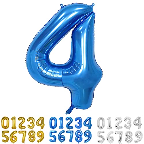 Luftballon 4. Geburtstag Zahl Blau Riesen Folienballon in 40" - 100cm Ballon Zahl Deko Luftballon 4 Jahre Kinder geburtstag Jungen Deko