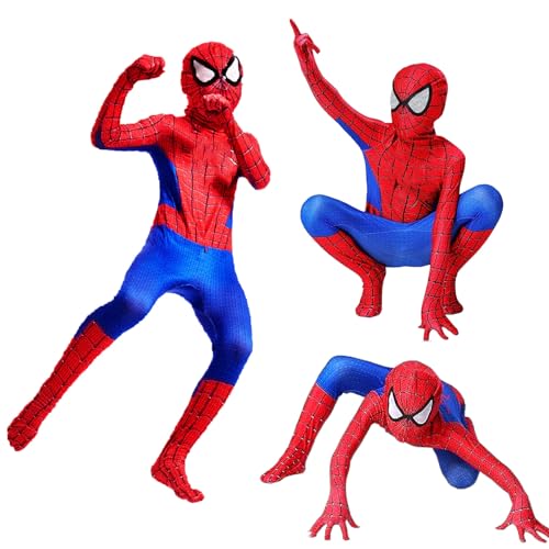 Cucudy spiderman Costumes for Kids, Super Cosplay Spandex 3D Bodysuit Jumpsuit Suit for Halloween Party (Blue, 120 (5-6 Years)