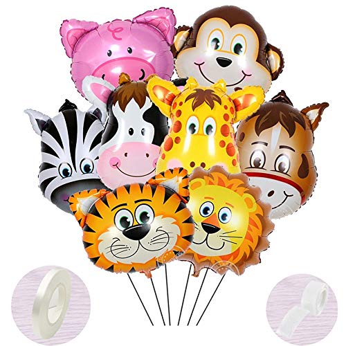 9 Stück Folienballon Tiere Helium set, Aufblasbar Luftballons Dschungel für Baby Junge Kinder Party Dekoration,Riesigen Tierkopf Ballons für1-2-3 -5-6-7-8-9-10 Jahre Geburtstags-deko-geschenk(40-60cm)