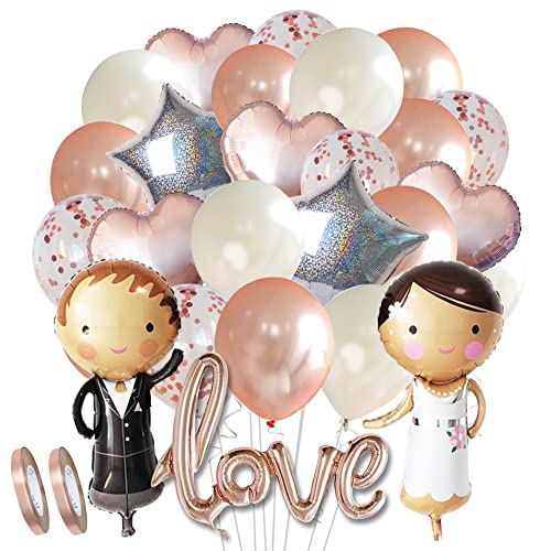 Hochzeits-Ballons Hochzeits-Deko Set rosegold Love Folienballon Herz-ballon Konfetti-ballons Braut Bräutigam für Heiratsantrag Standesamt Verlobung Hochzeitsgeschenk Frisch verheiratet