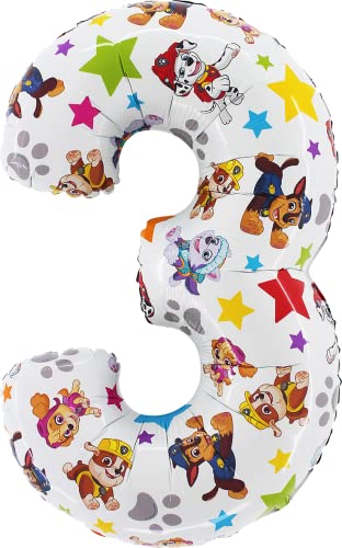 Toyland® 26 Zoll Paw Patrol Zahlen-Folienballon – Kinder-Partyballons – Nummer 1–6 erhältlich (ZAHL 3)