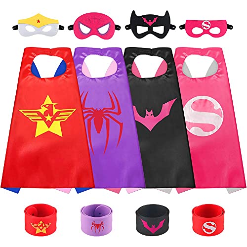 Sinoeem Superhelden Kinderkostüm Kinder Cosplay Kostüme für Junge Mädchen 3-12 Jahre Spielzeug & Geschenke für Kindergeburtstag Halloween oder Karneva (4PCS CAPES GIRLS)