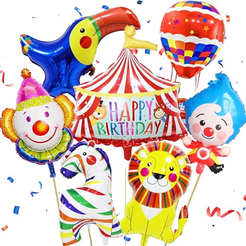 8 Stücke Zirkus Tiere Folienballon, XXL Clown Luftballon, Zirkus Aluminium Folie ballon, Zirkus Luftballons zum Karneval Urlaub Geburtstag Baby Shower Zirkus Thematische Party Deko
