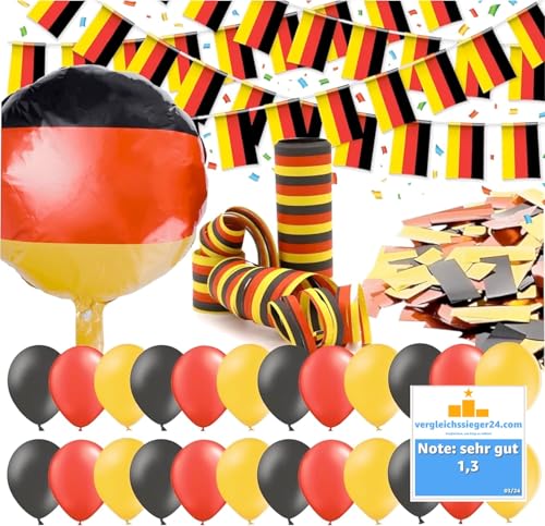 XXL Deutschland Deko EM 2024 Dekoration Set Fanartikel Tischdekoration mit über 50 Teilen wie Luftballons & Wimpelkette & Servietten für Fußball WM, EM