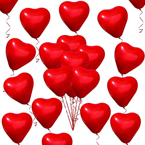 50 Stück Rot Liebe Herzballons Rot Latex Herz Luftballons für Valentinstag Hochzeitstag Verlobung Geburtstag Feier Abschlussfeier Abschlussball Party Romantische Dekoration