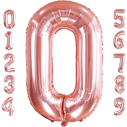 PRESENTORY | Zahlenballon 0 in Roségold | 1 Meter große Folienballons Zahlen 0-9 | Helium-geeignet | Luftballons geeignet für Geburtstage | Geburtstagsdeko für Mädchen | Zahl Null